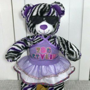 Build a Bear Wild About Stripes Purple Zebra Bear w/ Zoo Outfit & Glasses